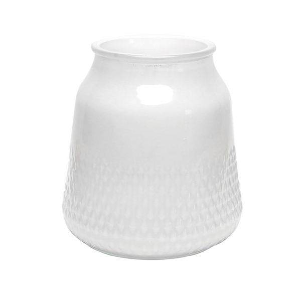 Textured White Collar Glass Vase (H16.5cm x TD8.5cm x BD12cm)