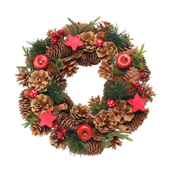 Woodland Natural Wreath w/Red Stars (30cm)