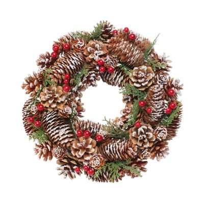 Woodland Snow Wreath w/Red Berries (30cm)