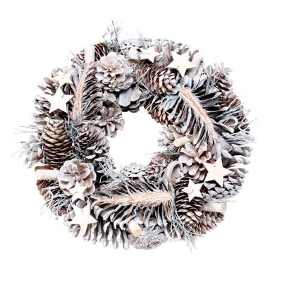 Woodland Snow Wreath w/Natural Stars (30cm)