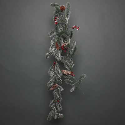 snowy pine garland with red berry 180cm