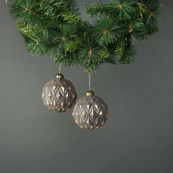 Luna 10cm Glass Bauble Pewter & Gold (S/4)