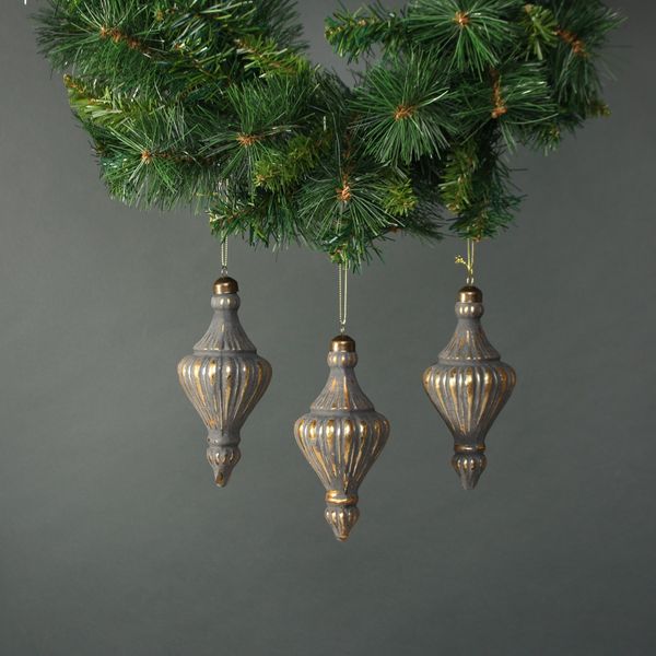 Luna Glass Lamp Bauble Pewter & Gold (S/4)