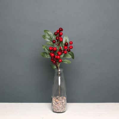  Red Berry pick with Leaves 25cm 