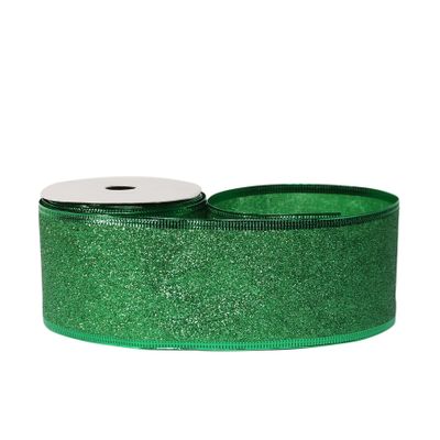 Glitter ribbon 63mm x 10 yards Green wire edge