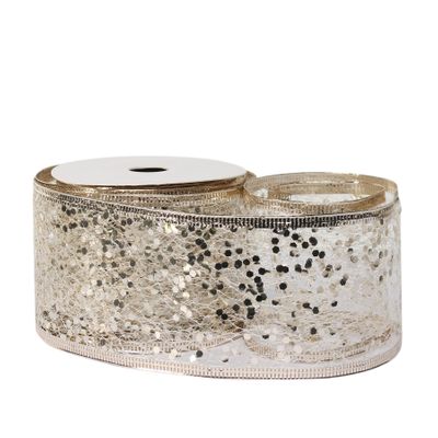 Glitter mesh ribbon 63mm x 10 yards CHAMPAGNE