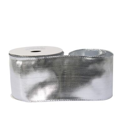 Metallic Ribbon 63mm x 10 yards wire edge silver 