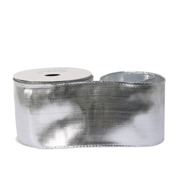 Metallic Ribbon 63mm x 10 yards wire edge silver 