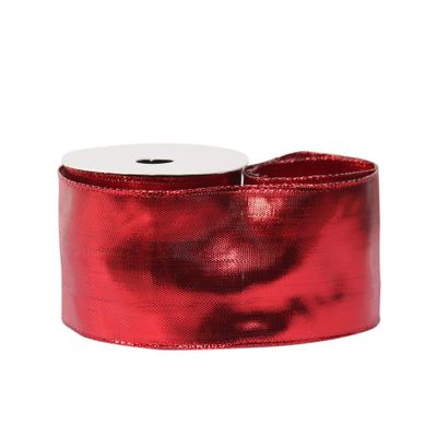 Metallic ribbon 63mm x 10 yards wire edge Red 