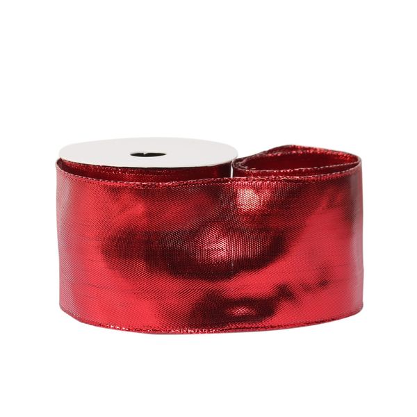 Metallic ribbon 63mm x 10 yards wire edge Red 