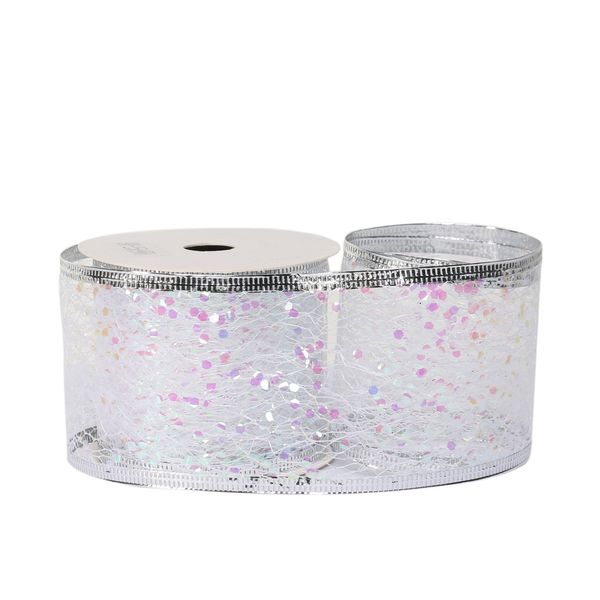 Glitter mesh ribbon 63cm x 10 yards WHITE