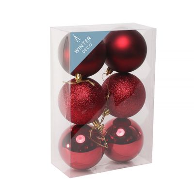 Burgundy Shatterproof Baubles (8cm) (6 pieces)