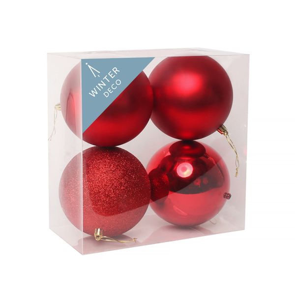 Red Shatterproof Baubles (12cm) (4 pieces)