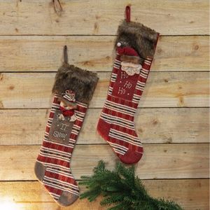 FABRIC SANTA CLAUS & SNOWMAN STOCKING