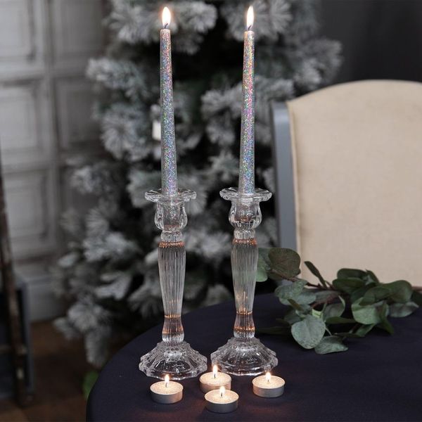 SET OF 6 SILVER GLITTER TEALIGHT & DINNER CANDLES