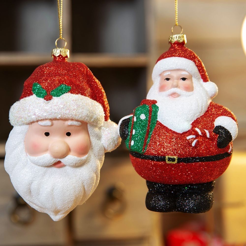 GLITTER SANTA HANGING DECORATIONS