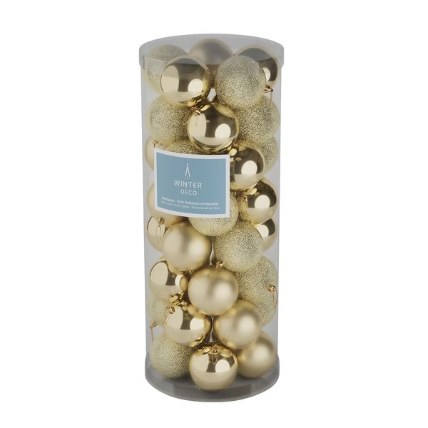 Champagne 8cm Plastic Ball in tube (matt,shiny,glitter) x 40