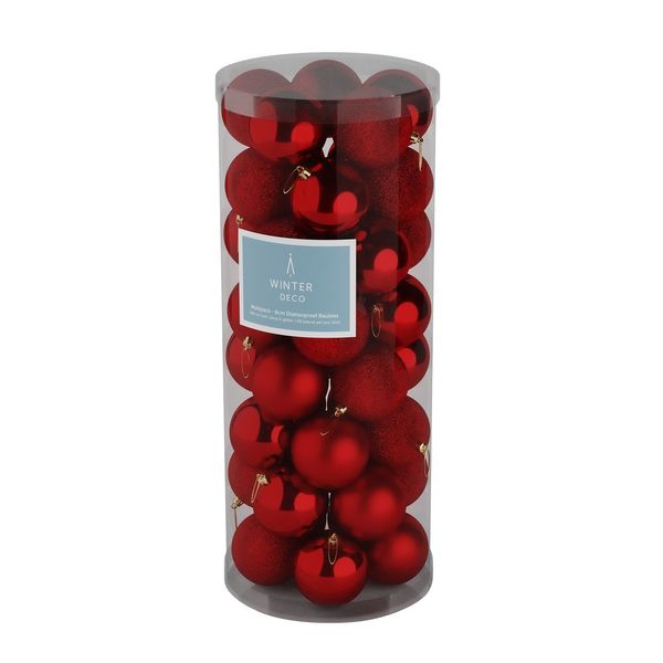 Red 8cm Plastic Ball in tube (matt,shiny,glitter) x 40