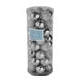 Silver 8cm Plastic Ball in tube (matt,shiny,glitter) x 40