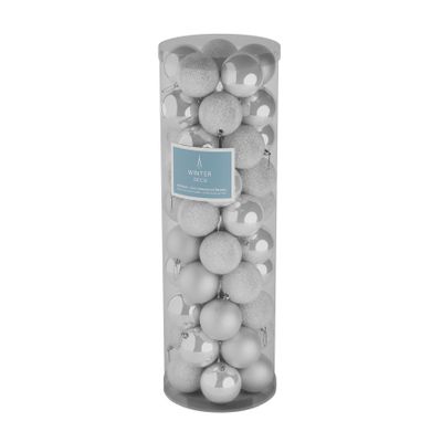 White 10cm Plastic Ball in tube (matt,shiny,glitter) x 50