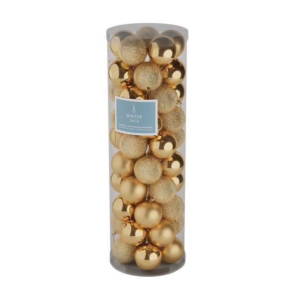 Gold 10cm Plastic Ball in tube (matt,shiny,glitter) x 50