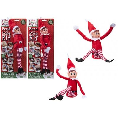 12 Inch 2 assorted Bendable Poseable Christmas Elf Figure With Vinyl Head On Card