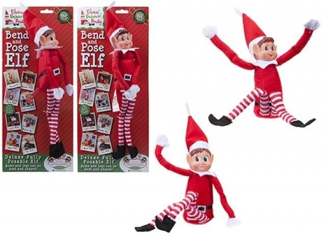 12 Inch 2 assorted Bendable Poseable Christmas Elf Figure With Vinyl Head On Card