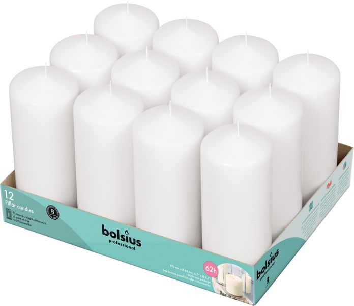 Bolsius Professional Pillar Candle - White  - 168/68mm  - Tray of 12