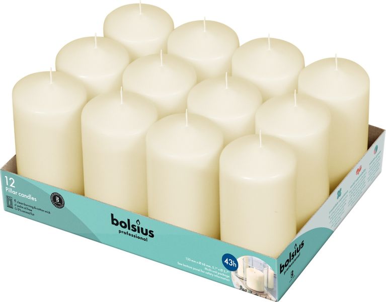 Bolsius Professional Pillar Candle - Ivory  - 128/68mm  - Tray of 12