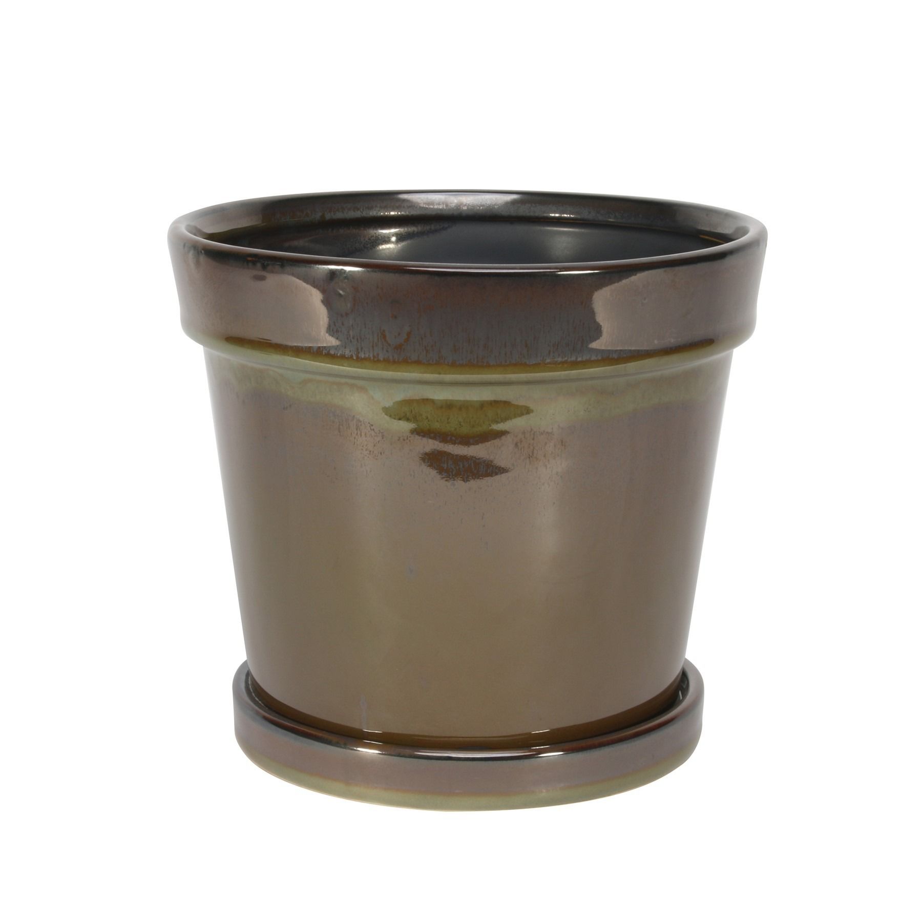 Painted TC Pot with Saucer Vintage Brown-Stoneware (17x15cm)