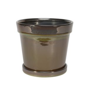 Painted TC Pot with Saucer Vintage Brown-Stoneware (17x15cm)