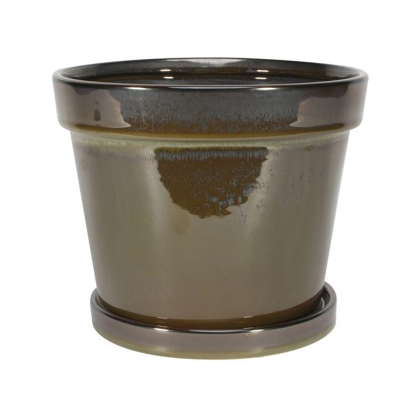 Painted TC Pot with Saucer Vintage Brown-Stoneware (20x17cm)