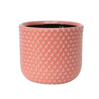 Painted Pink Pot with Debossed Dots - Stoneware (17x15cm)