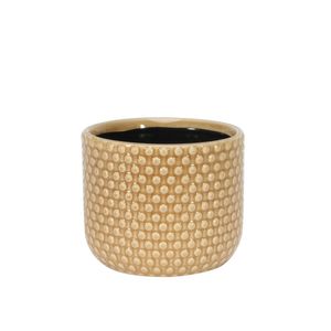 Painted Light Brown Pot with Debossed Dots - Stoneware (13x11cm)