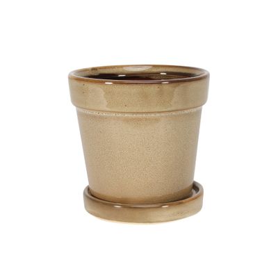 Painted TC Pot with Saucer Light Brown -Stoneware (10x10cm)