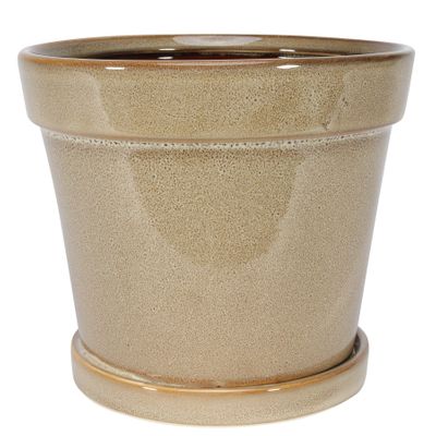 Painted TC Pot with Saucer  Light Brown -Stoneware (20x17cm)