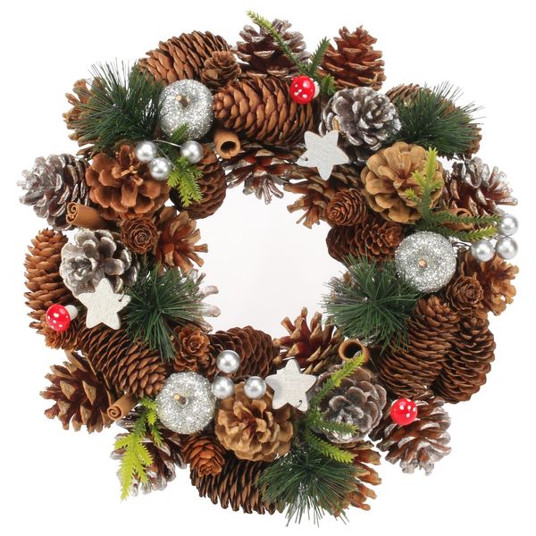 30cm Woodland / Wooden Silver Stars / Fruit wreath