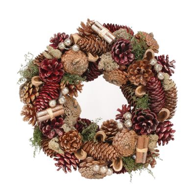 30cm Burgundy Cone/Cinnamon wreath