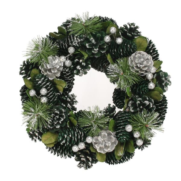 30cm Green and Silver Glitter wreath