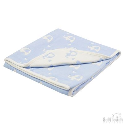 Reversible White/Blue Elephant Cotton Wrap : FBP218-B