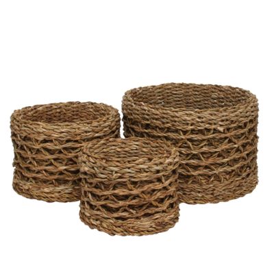 Set of 3 Round Natural Seagrass Baskets w/Liner