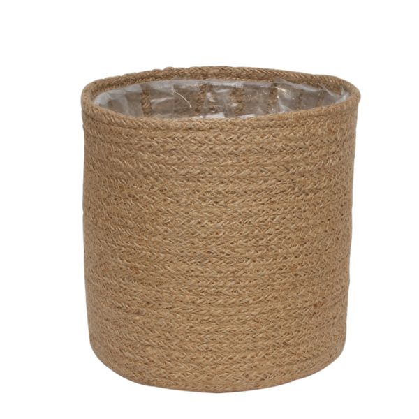 18cm Natural Jute Braided Rope Round Basket w/Liner