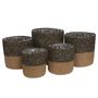 Set of 5  Two-Tone Black & Natural Jute Braided Rope Basket with Liner 