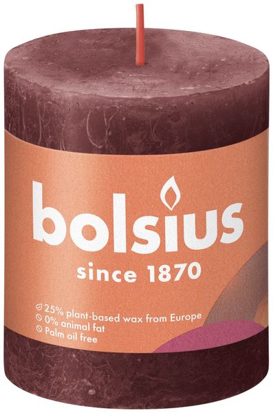 Bolsius Rustic Shine Pillar Candle 80 x 68 - Velvet Red