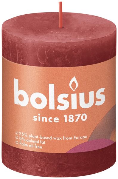 Bolsius Rustic Shine Pillar Candle 80 x 68 - Delicate Red