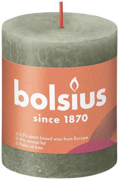Bolsius Rustic Shine Pillar Candle 80 x 68- Fresh Olive