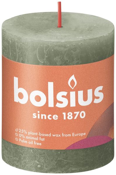 Bolsius Rustic Shine Pillar Candle 80 x 68- Fresh Olive