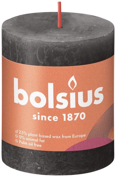Bolsius Rustic Shine Pillar Candle 80 x 68 - Stormy Grey