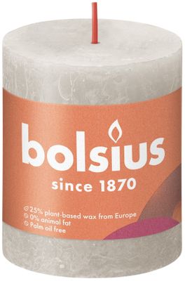 Bolsius Rustic Shine Pillar Candle 80 x 68 - Sandy Grey