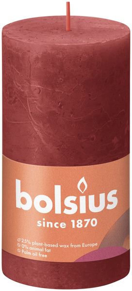 Bolsius Rustic Shine Pillar Candle 130 x 68 - Delicate Red